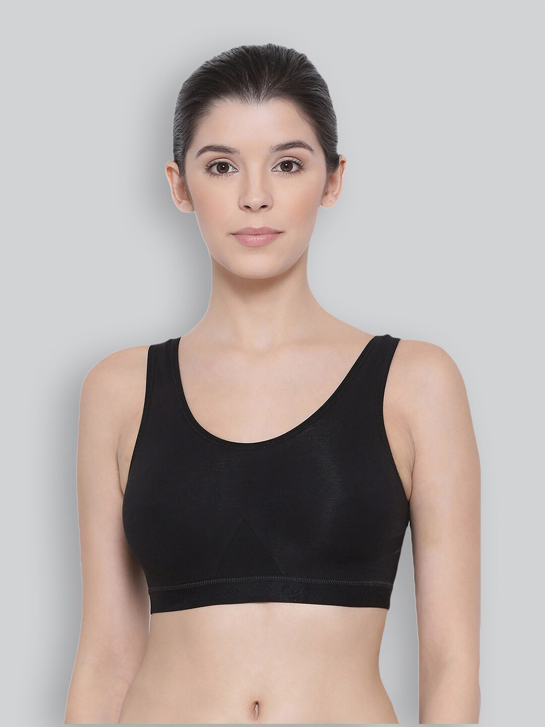 

LYRA Combed Cotton Sweat Absorbent Stretchable Sports Bra, Black
