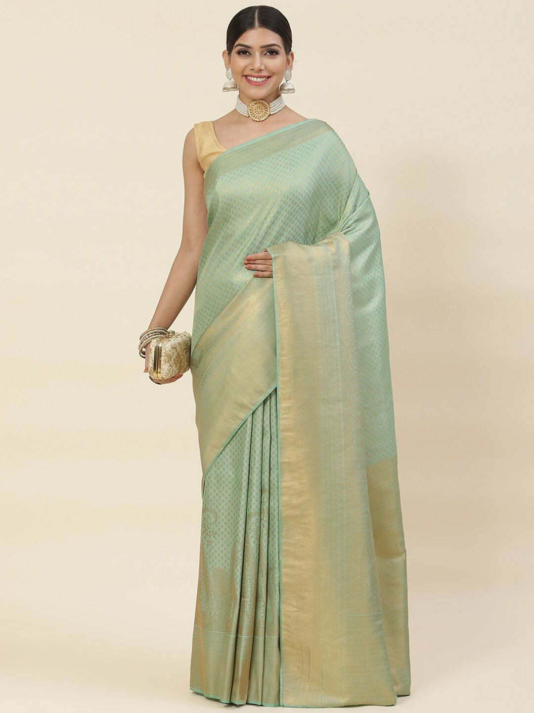 

Meena Bazaar Woven Design Zari Art Silk Saree, Green