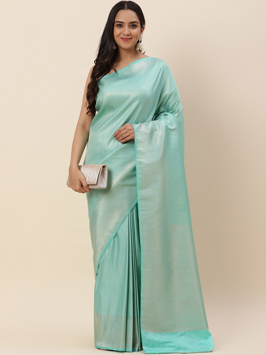 

Meena Bazaar Woven Design Zari Saree, Sea green