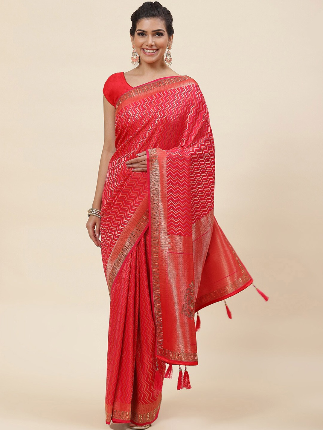 

Meena Bazaar Woven Design Zari Art Silk Saree, Pink
