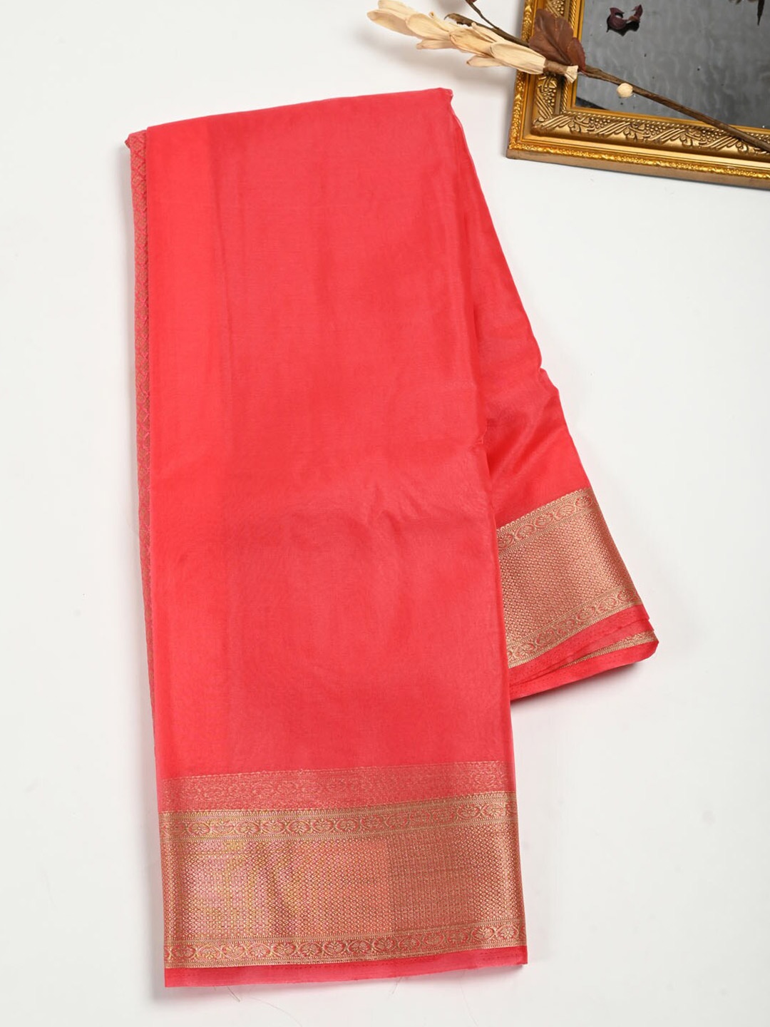 

Meena Bazaar Woven Design Border Zari Organza Saree, Red