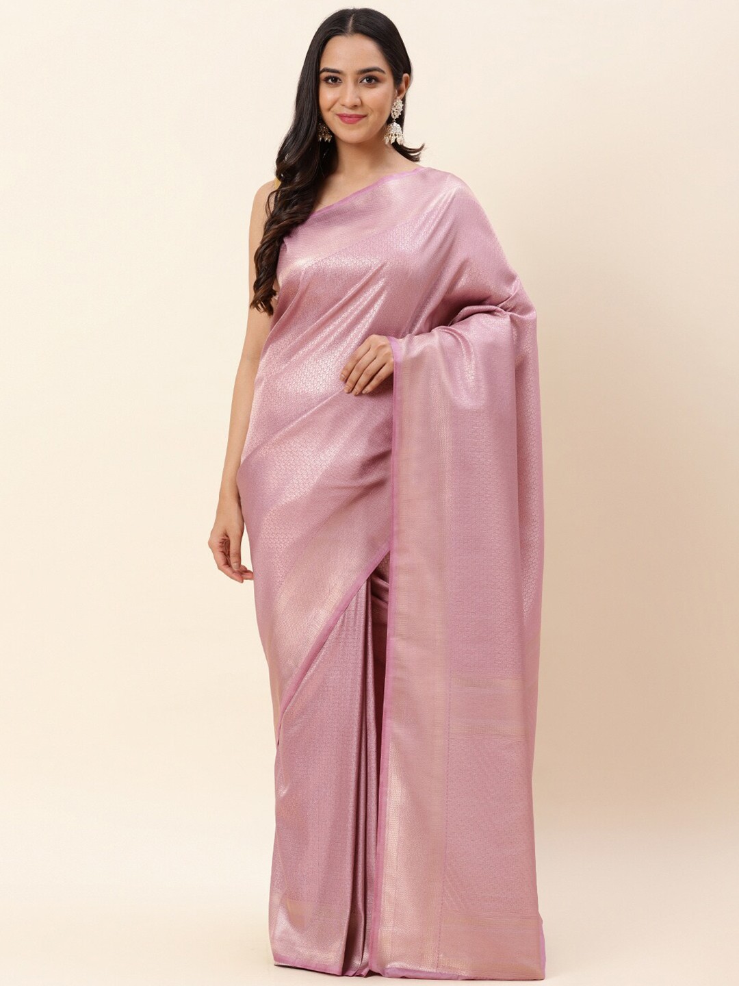 

Meena Bazaar Ethnic Motifs Woven Design Zari Art Silk Saree, Lavender