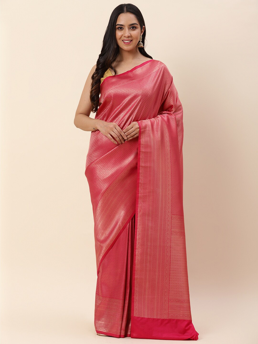 

Meena Bazaar Woven Design Zari Art Silk Saree, Pink