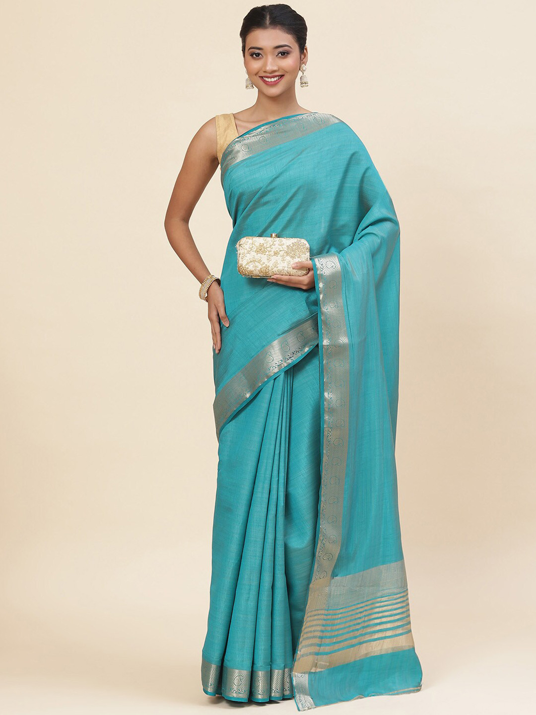 

Meena Bazaar Woven Design Bordered Art Silk Saree, Blue