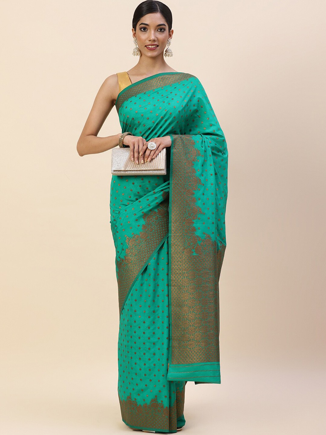 

Meena Bazaar Woven Design Zari Art Silk Saree, Green