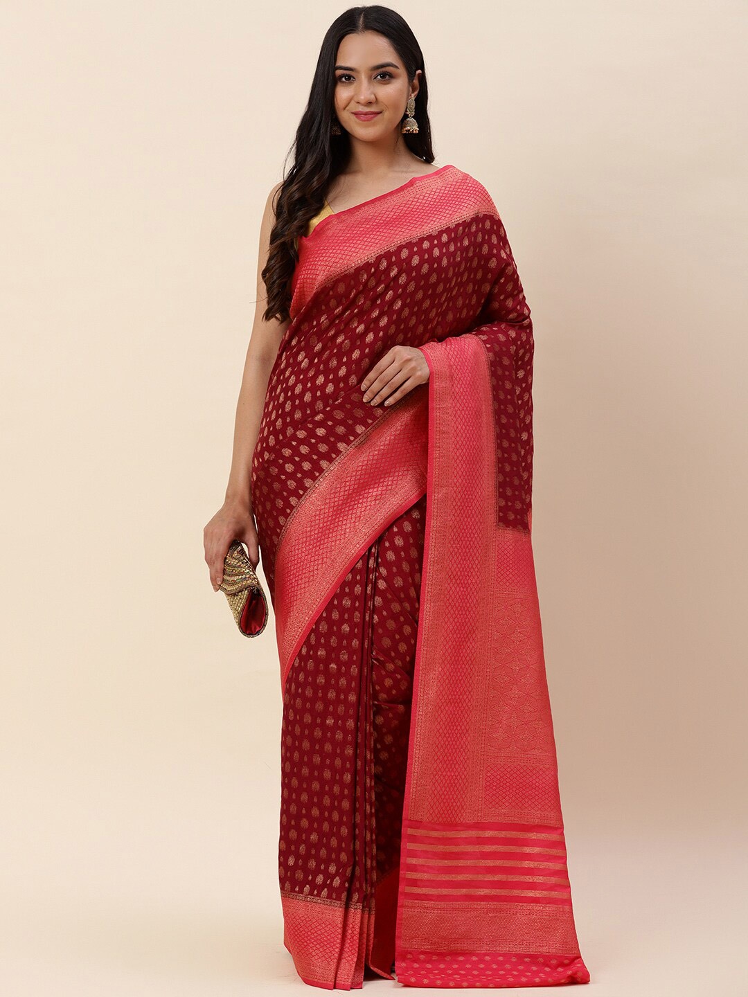 

Meena Bazaar Woven Design Zari Art Silk Saree, Burgundy