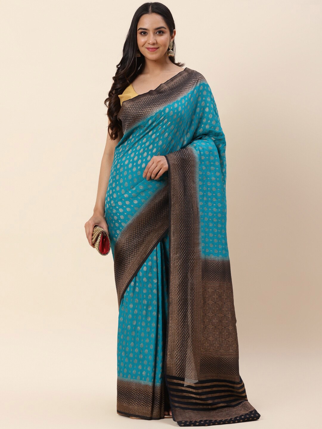 

Meena Bazaar Woven Design Zari Art Silk Saree, Blue