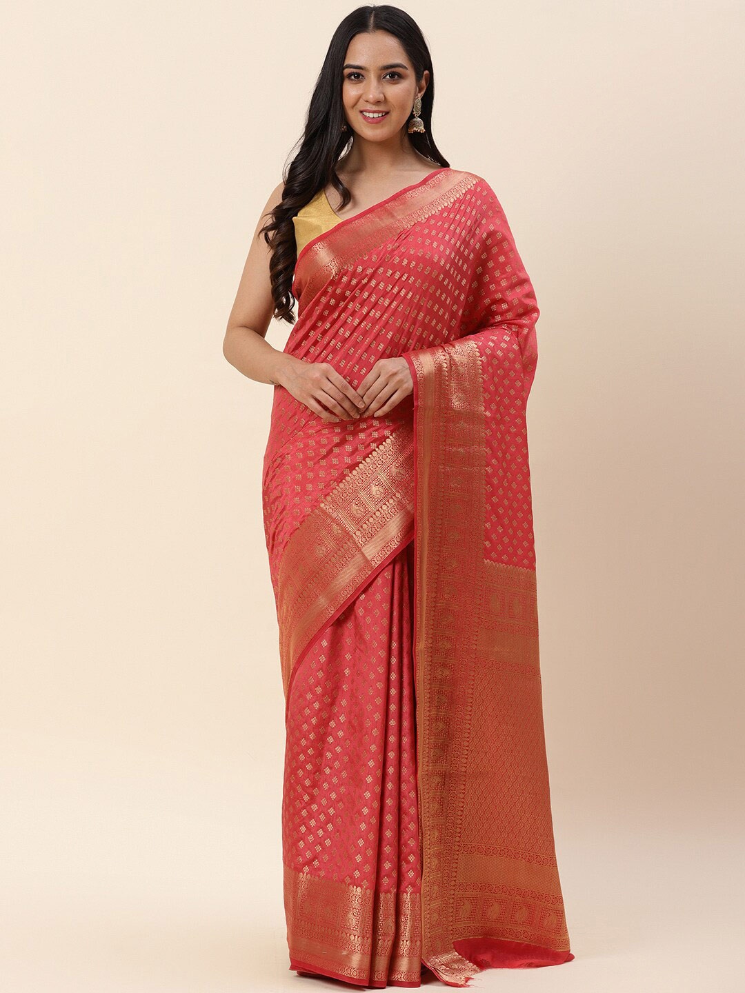 

Meena Bazaar Woven Design Zari Art Silk Saree, Pink