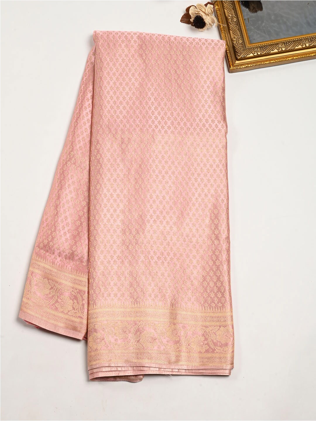 

Meena Bazaar Ethinic Motifs Woven Design Zari Satin Saree, Peach