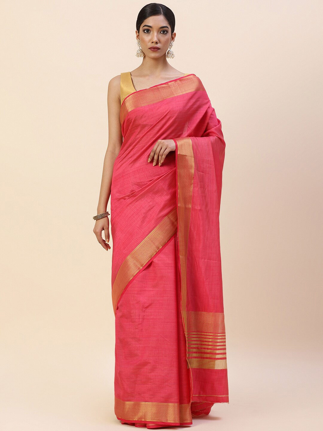 

Meena Bazaar Floral Woven Design Zari Saree, Fuchsia