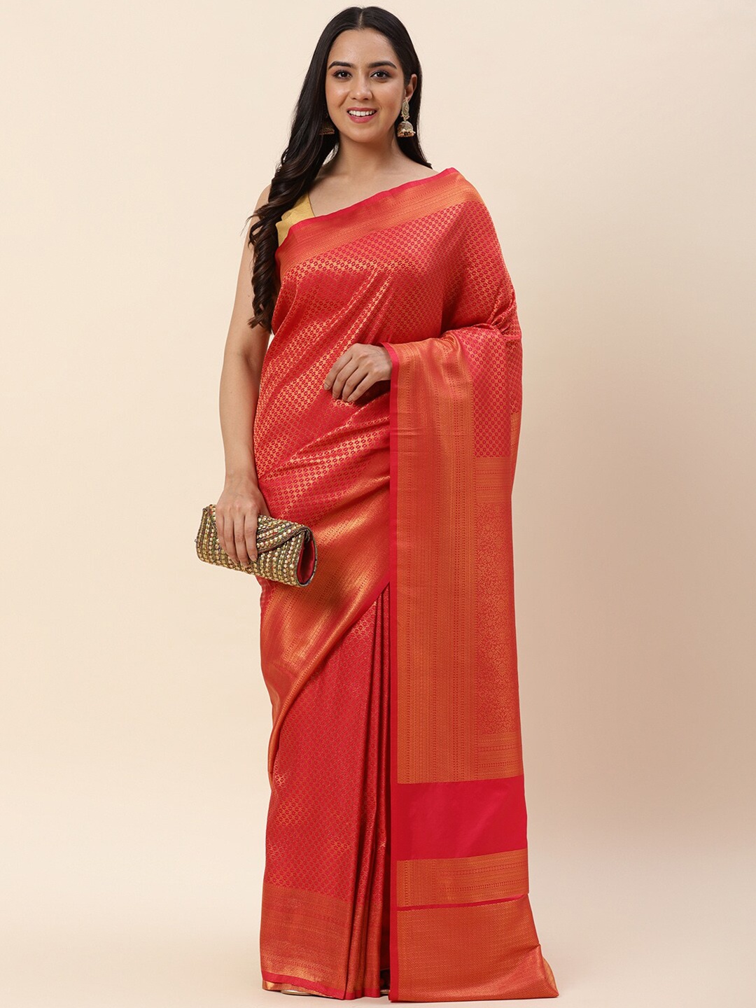 

Meena Bazaar Woven Design Zari Art Silk Saree, Pink