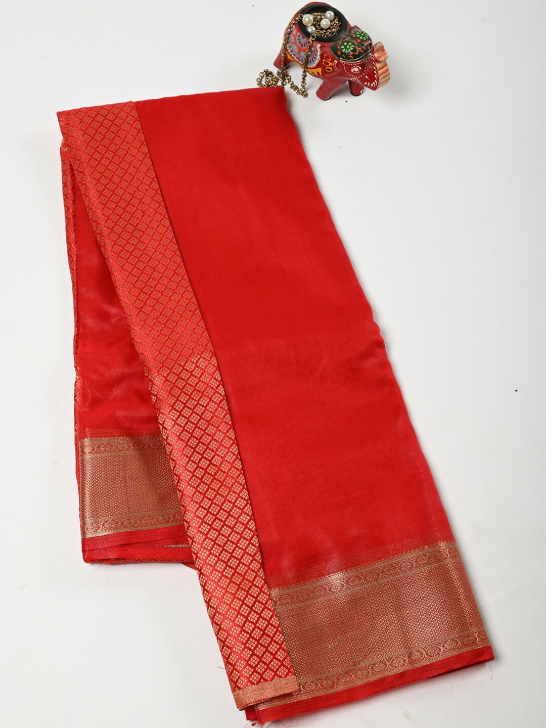 

Meena Bazaar Woven Design Border Zari Organza Saree, Red