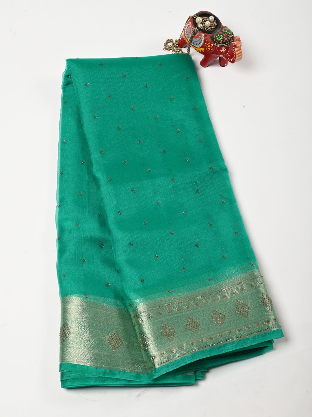 

Meena Bazaar Embellished Organza Saree, Green