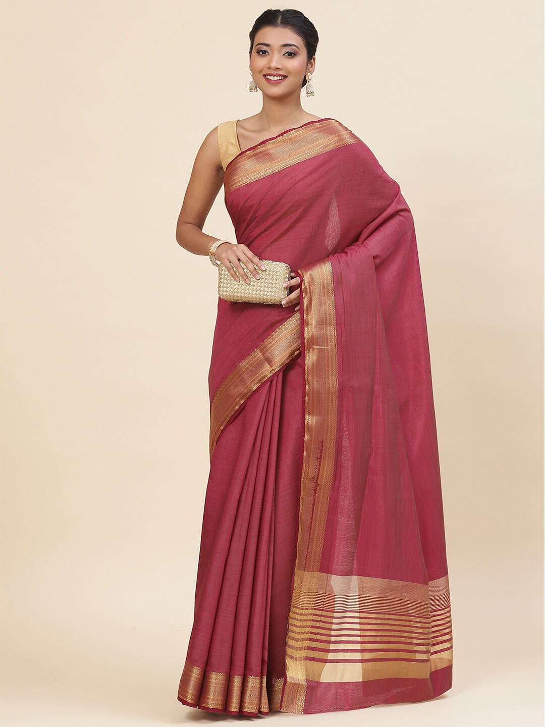 

Meena Bazaar Zari Art Silk Saree, Burgundy