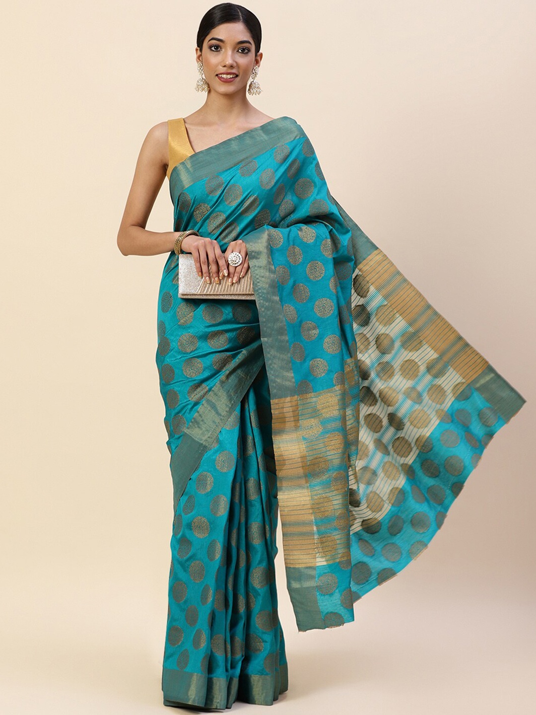 

Meena Bazaar Floral Woven Design Zari Saree, Blue