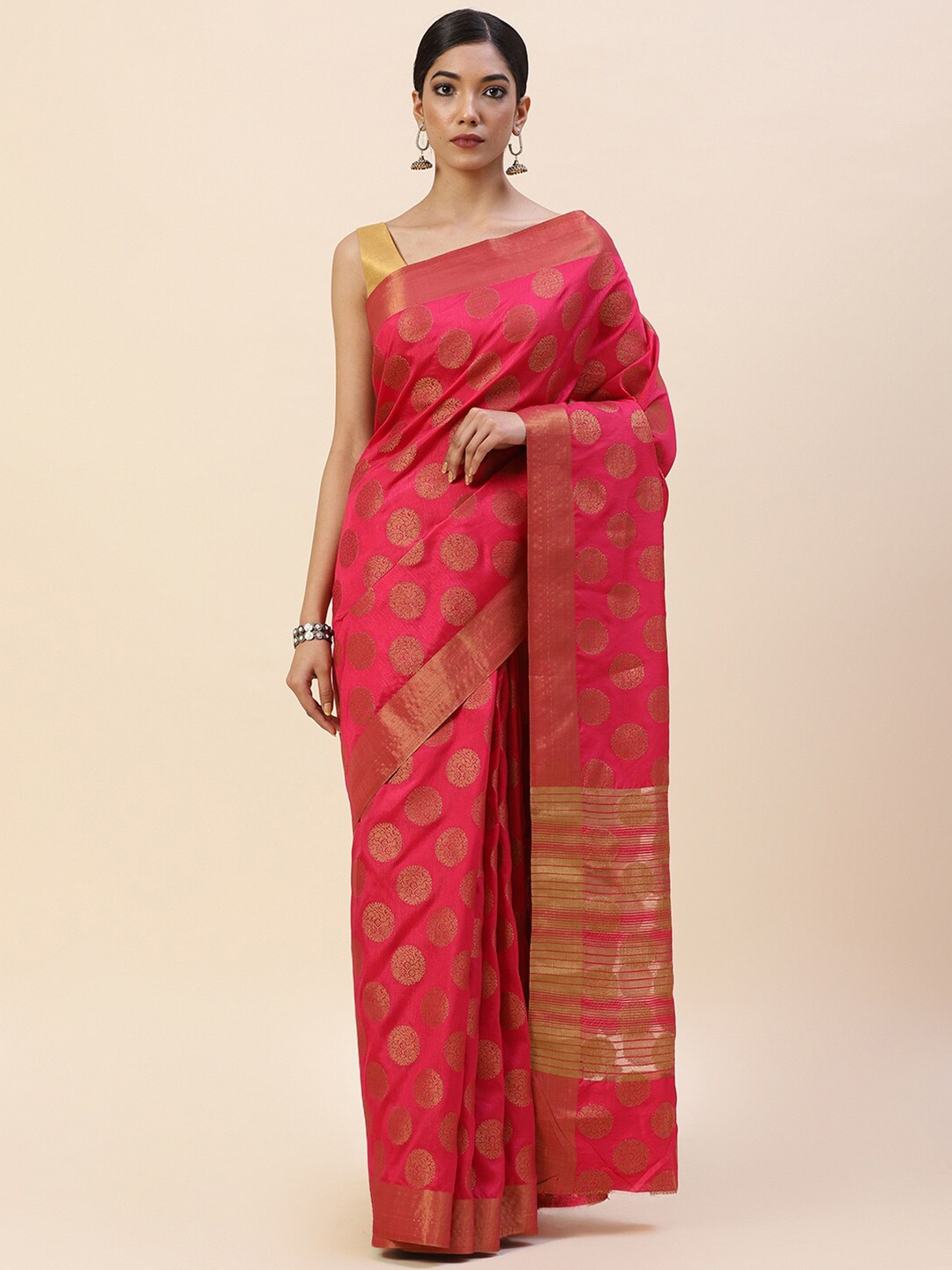 

Meena Bazaar Floral Woven Design Zari Saree, Fuchsia