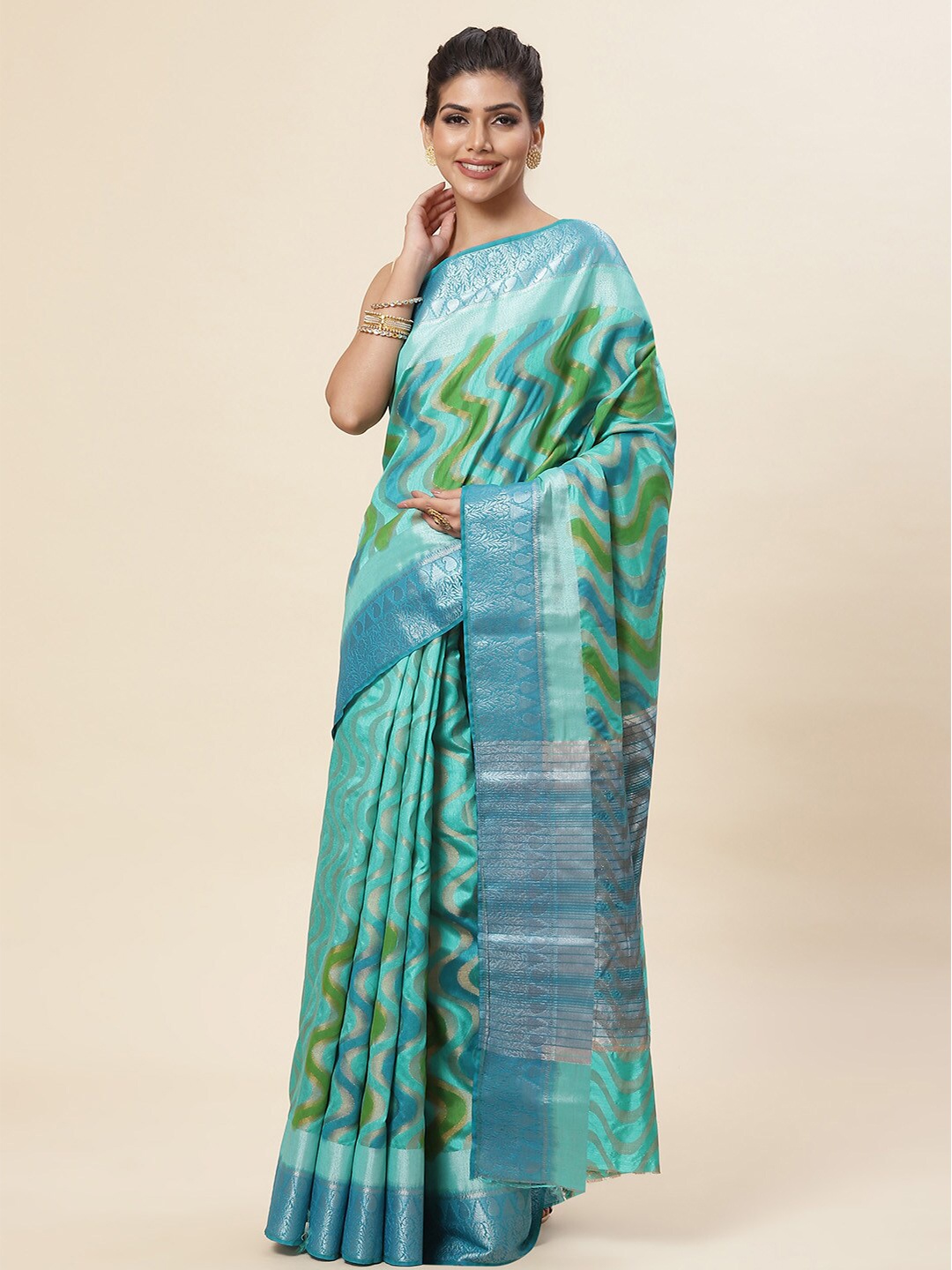 

Meena Bazaar Woven Design Zari Art Silk Saree, Green
