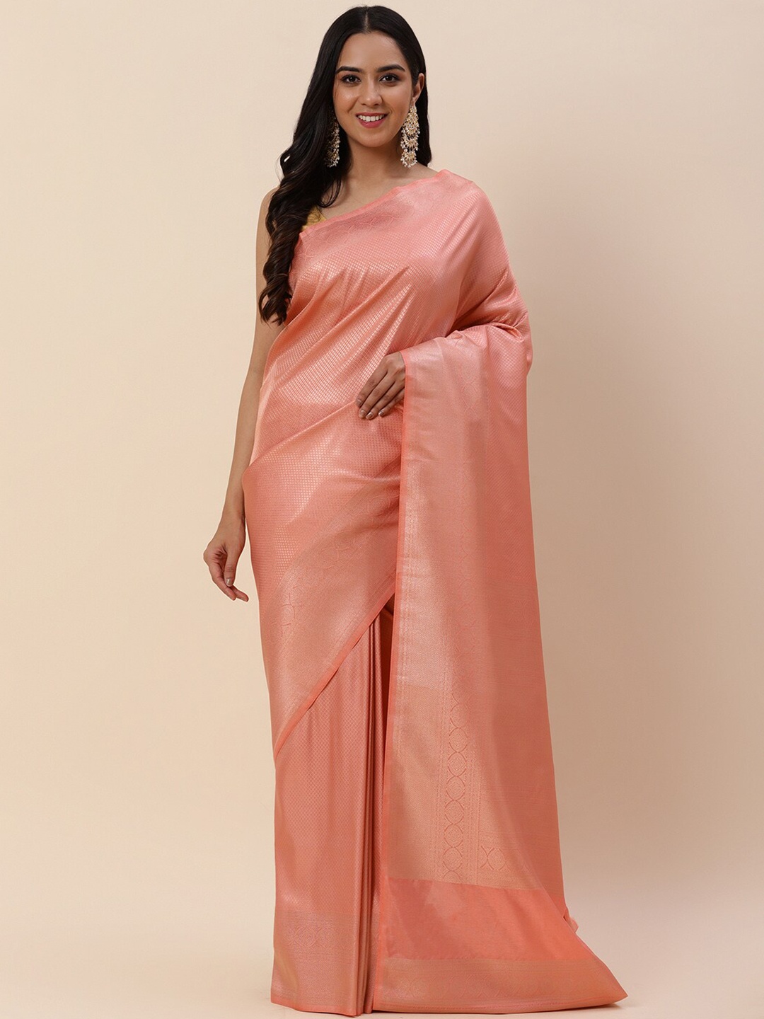 

Meena Bazaar Woven Design Zari Art Silk Saree, Peach