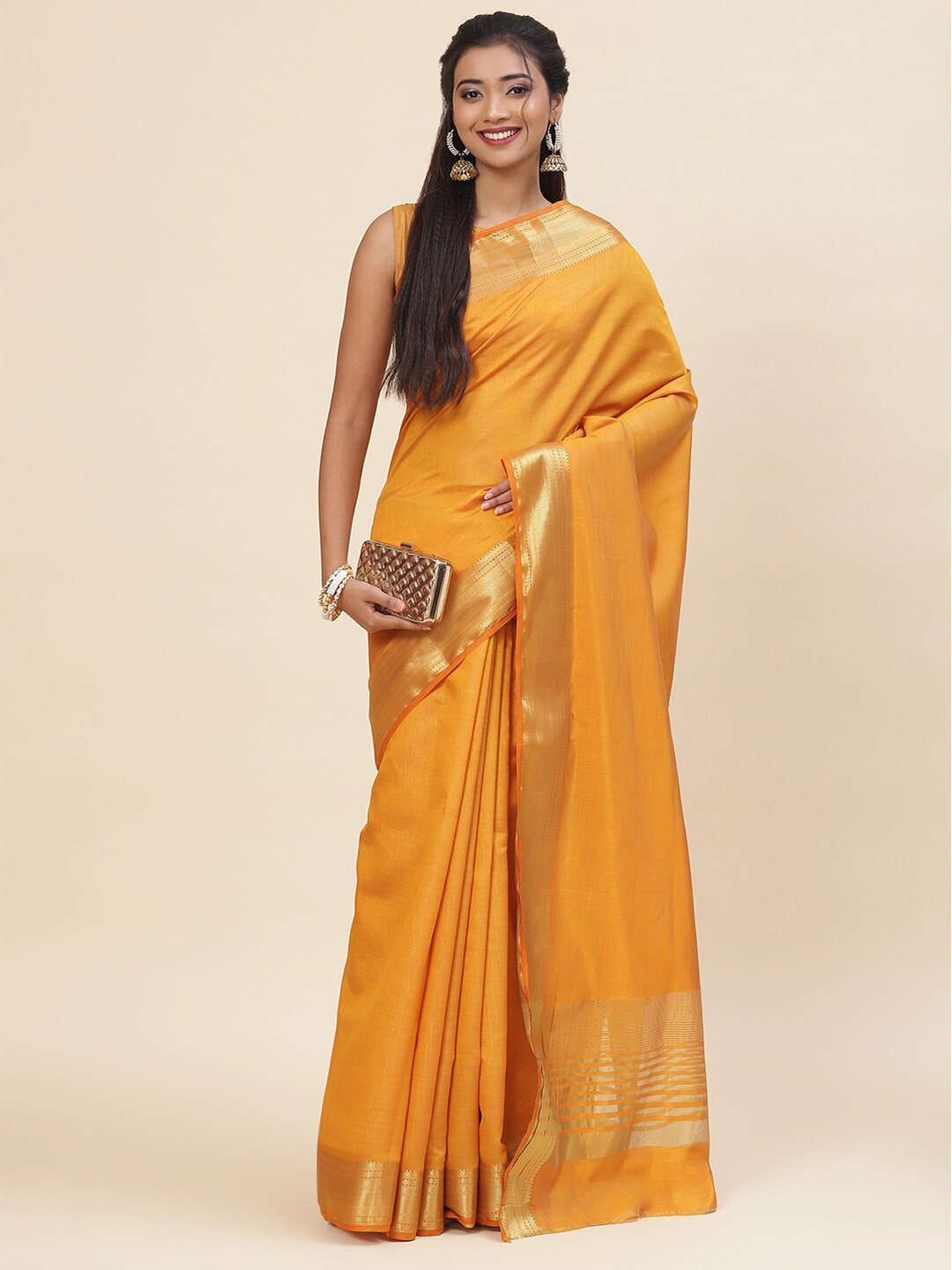 

Meena Bazaar Woven design Zari Saree, Mustard