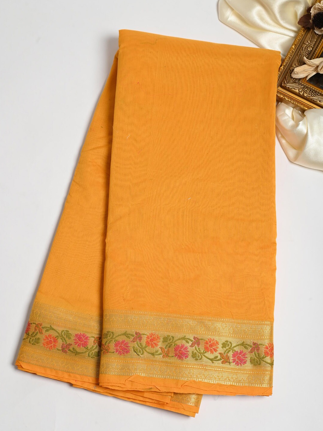 

Meena Bazaar Zari Pure Cotton Saree, Mustard