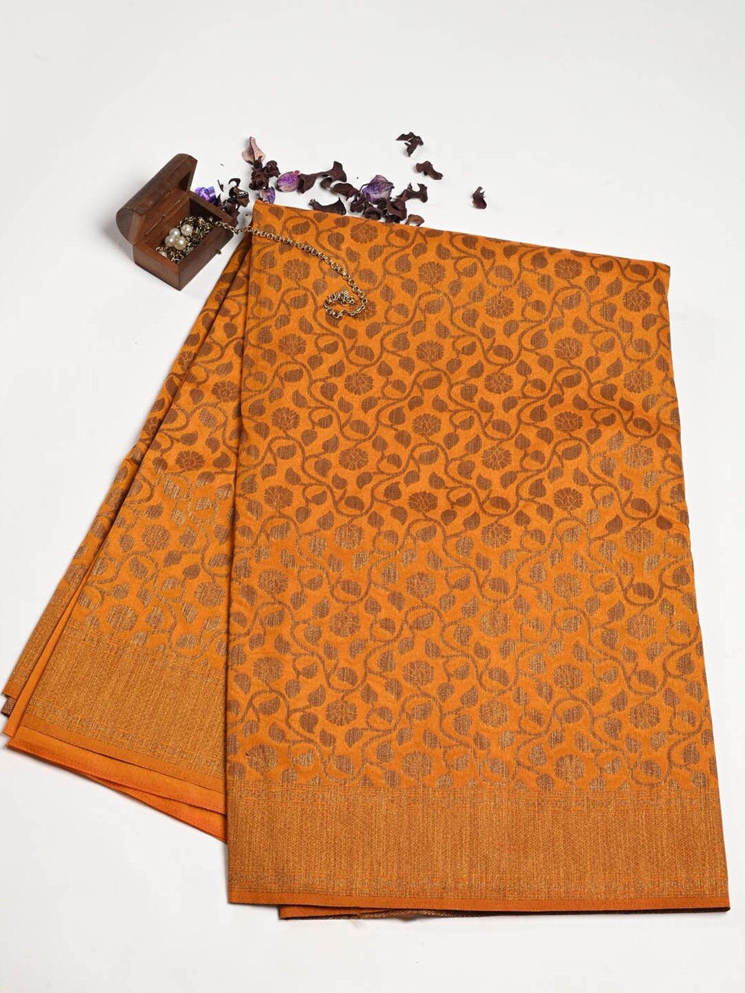 

Meena Bazaar Floral Woven Design Zari Saree, Mustard