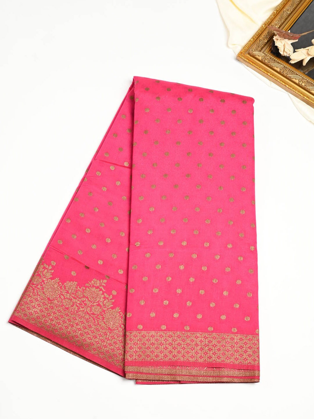 

Meena Bazaar Polka Dots Woven Design Zari Saree, Pink