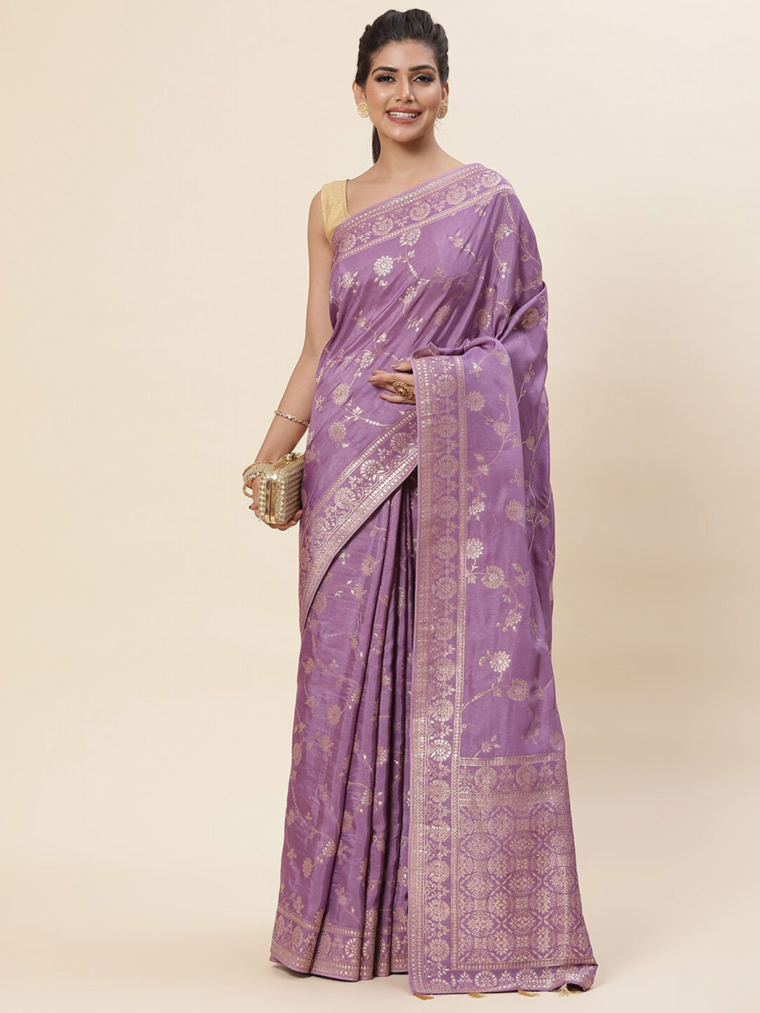 

Meena Bazaar Woven Design Zari Art Silk Saree, Purple