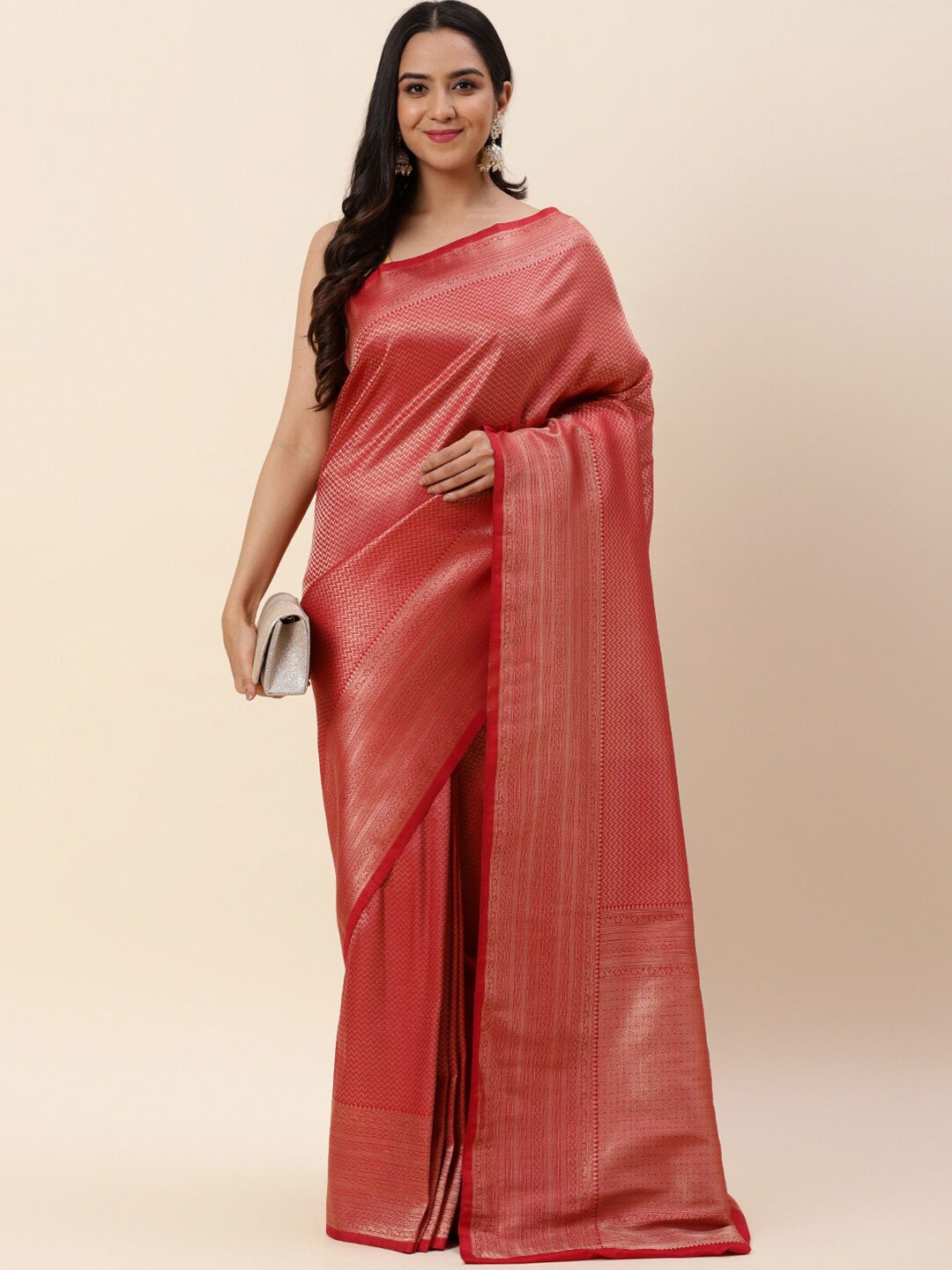 

Meena Bazaar Chevron Woven Design Zari Saree, Maroon