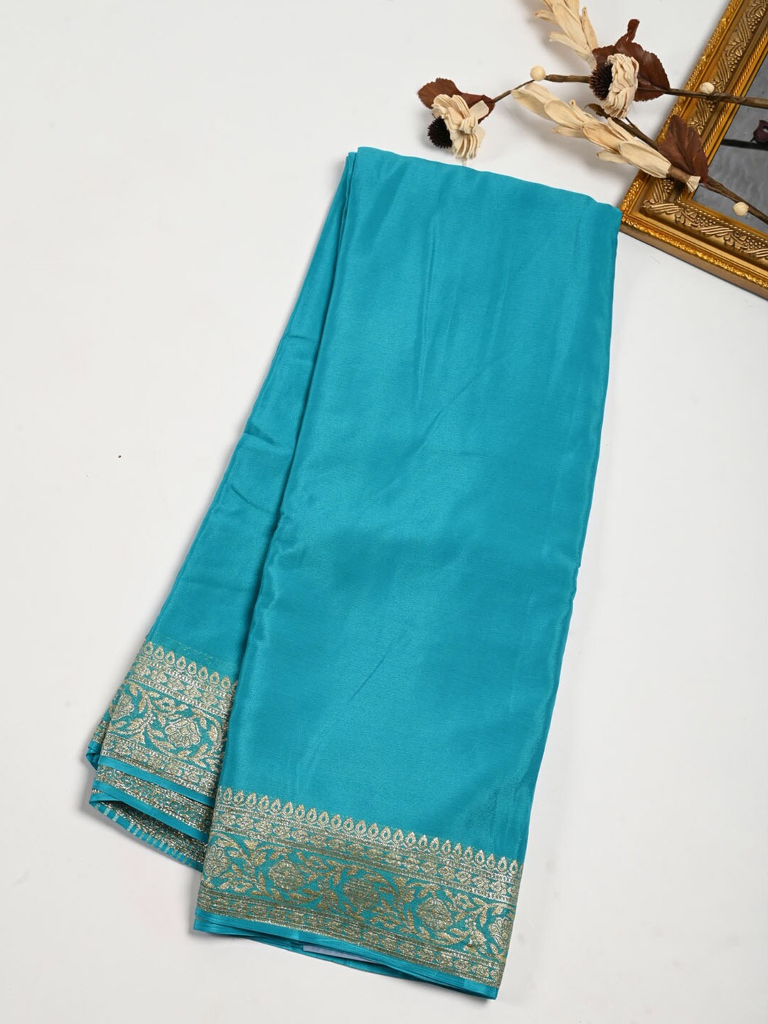 

Meena Bazaar Zari Pure Crepe Saree, Blue