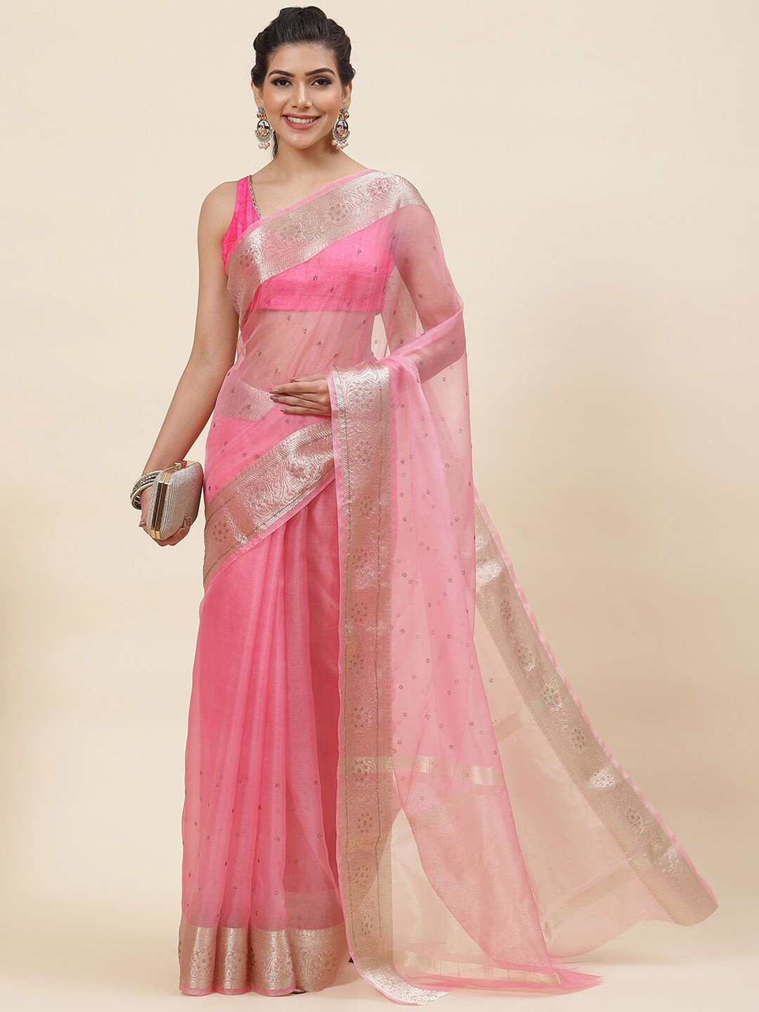 

Meena Bazaar Embellished Organza Saree, Pink