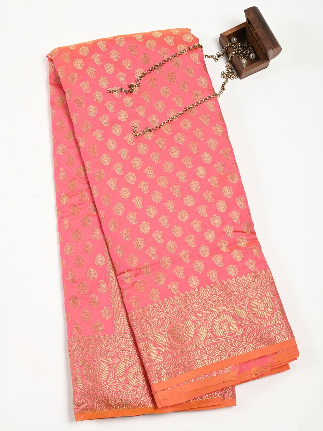 

Meena Bazaar Woven Design Zari Pure Silk Saree, Pink