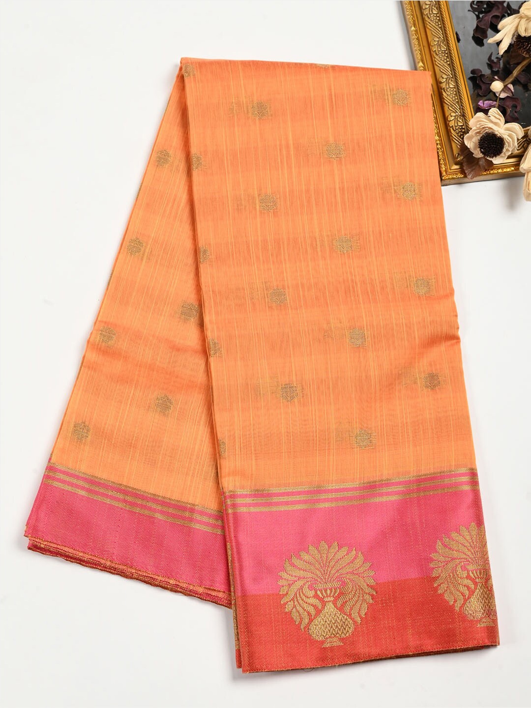 

Meena Bazaar Woven Design Zari Pure Cotton Saree, Mustard