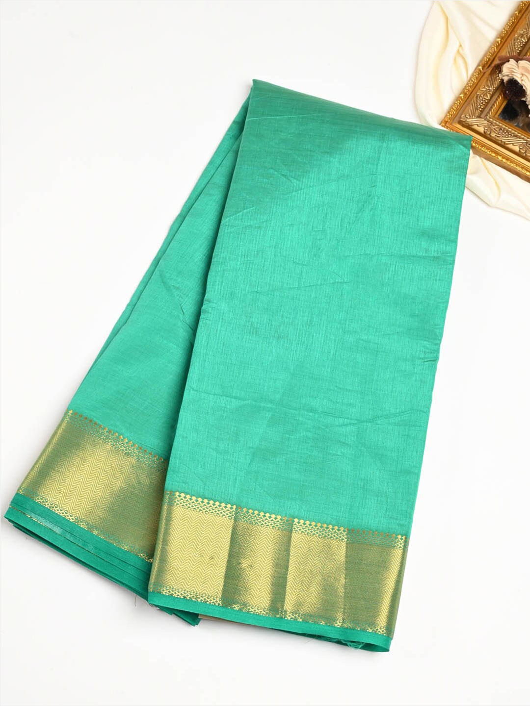 

Meena Bazaar Art Silk Saree With Zari Border, Green
