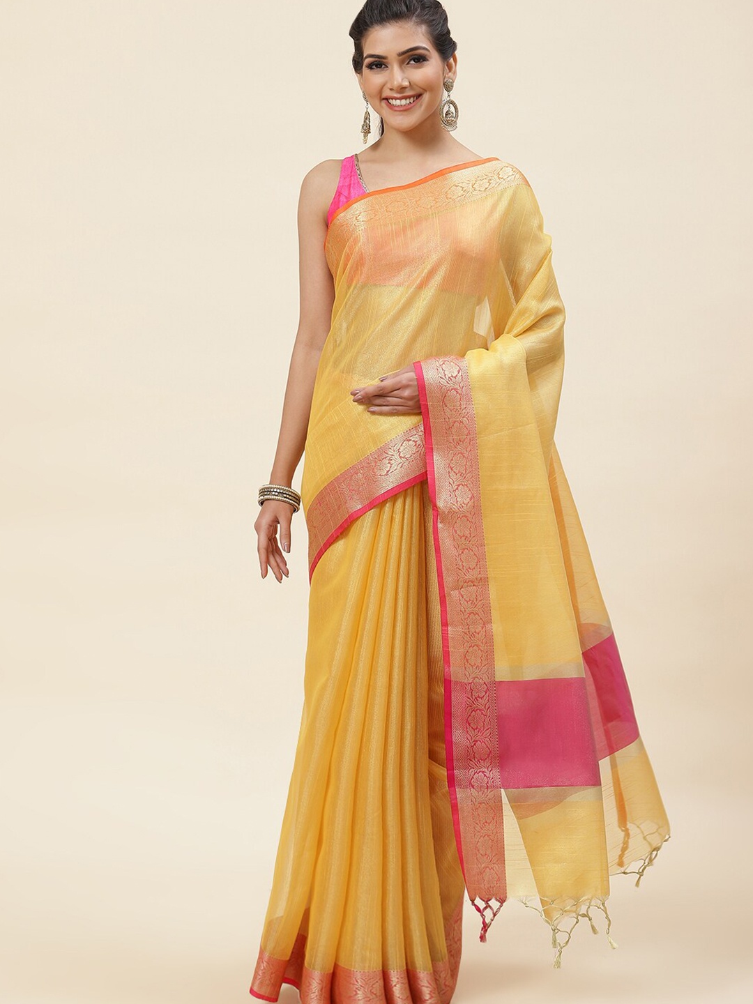 

Meena Bazaar Woven Design Zari Pure Cotton Saree, Mustard