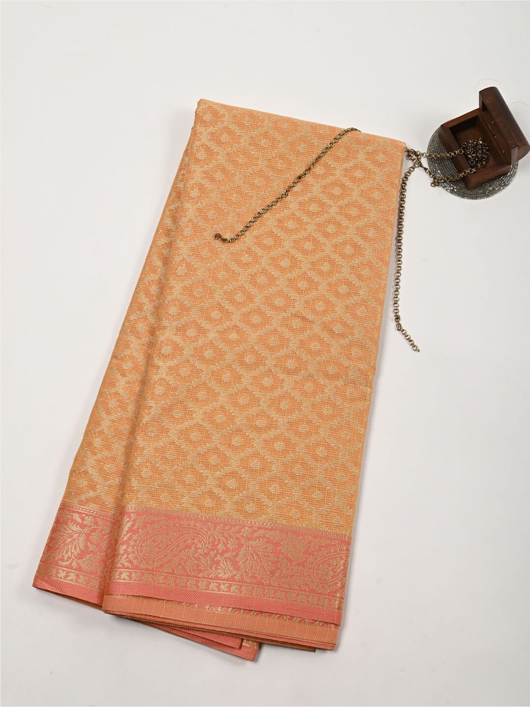 

Meena Bazaar Ethnic Motifs Woven Design Zari Pure Cotton Saree, Mustard