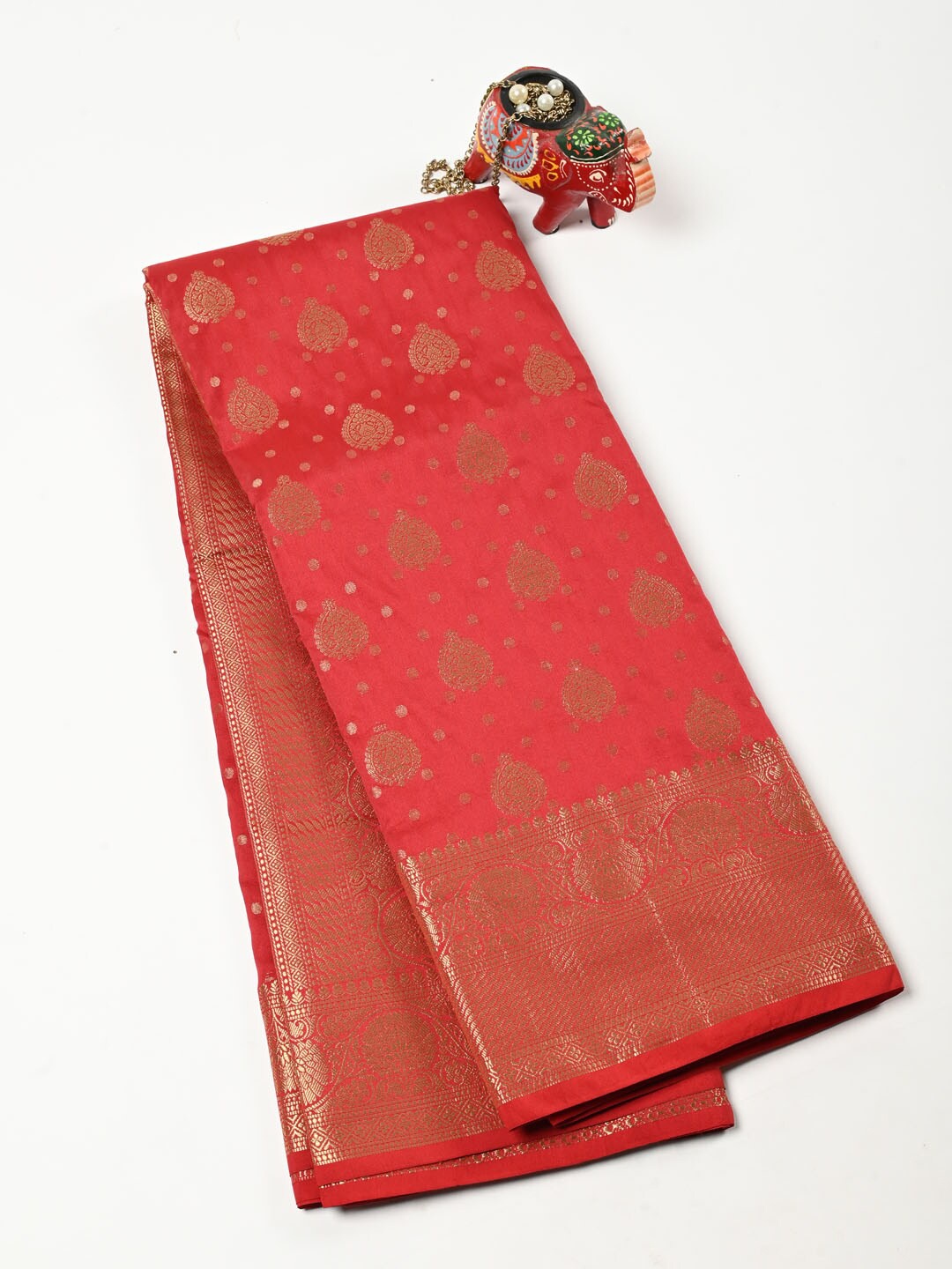 

Meena Bazaar Ethnic Motifs Woven Design Zari Pure Silk Saree, Maroon