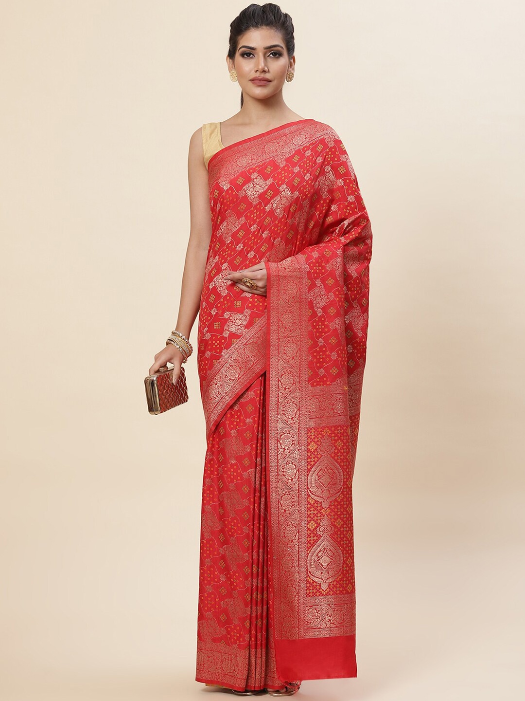 

Meena Bazaar Woven Design Zari Art Silk Saree, Red