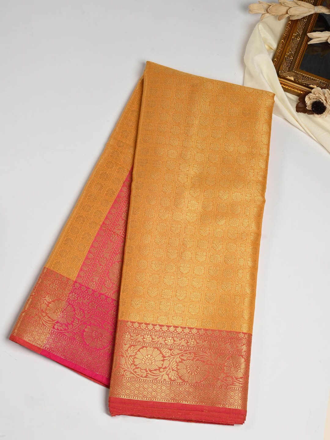 

Meena Bazaar Ethnic Woven Design Zari Pure Cotton Saree, Mustard