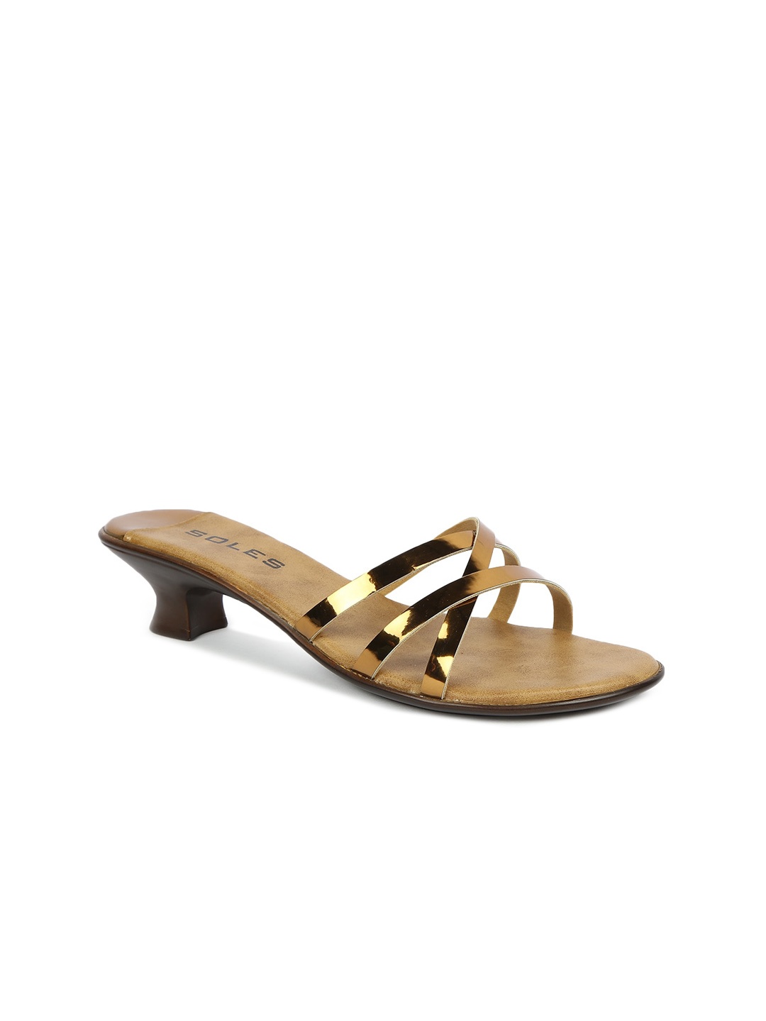 

SOLES Open Toe Kitten Heels, Gold