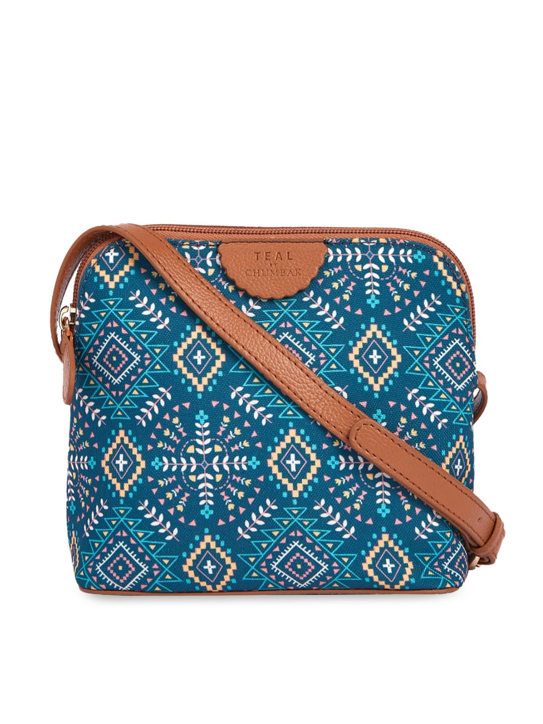 

TEAL BY CHUMBAK Printed Structured Sling Bag, Navy blue