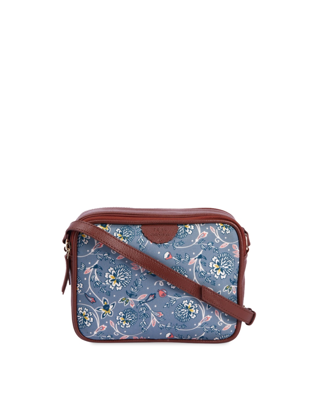 

TEAL BY CHUMBAK Floral Printed Structured Sling Bag, Grey