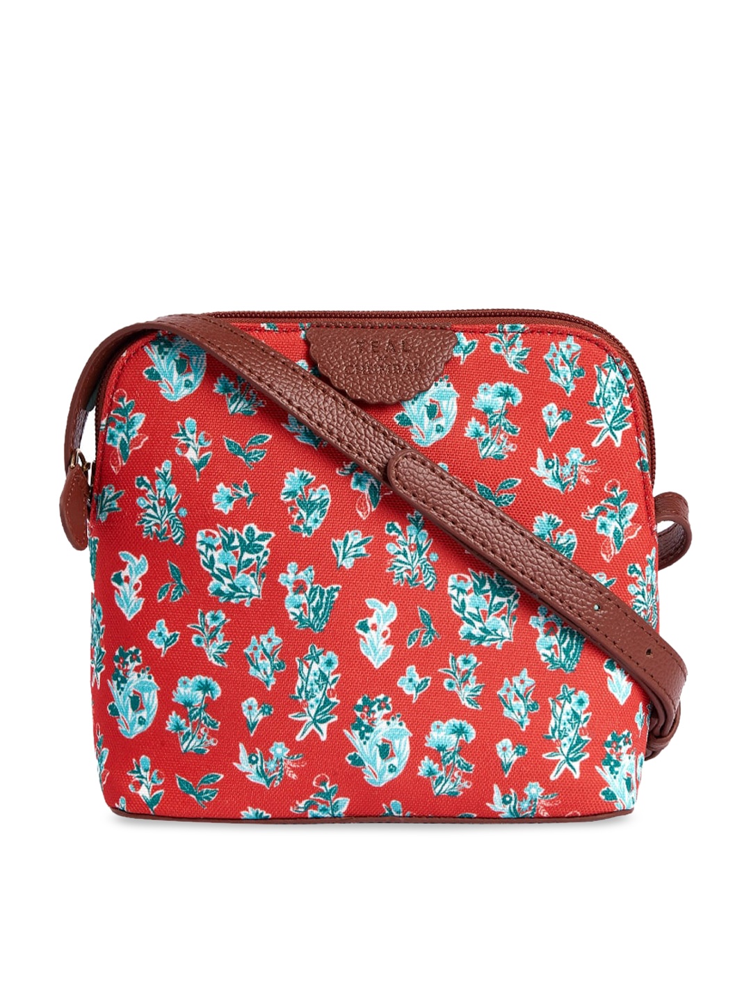 

TEAL BY CHUMBAK Floral Printed Structured Sling Bag, Red