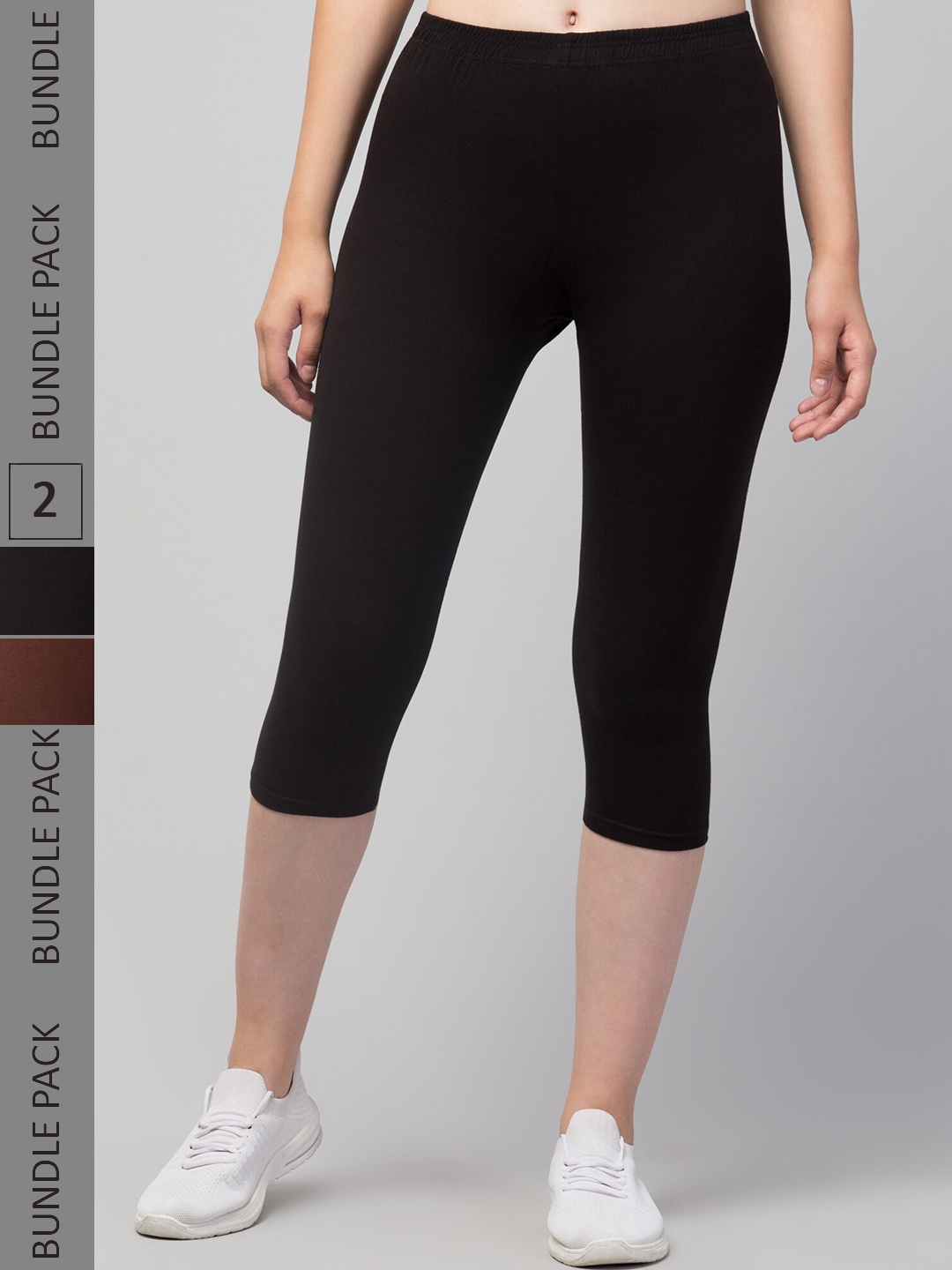 

Apraa & Parma Women Pack Of 2 Skinny Fit Capris, Brown
