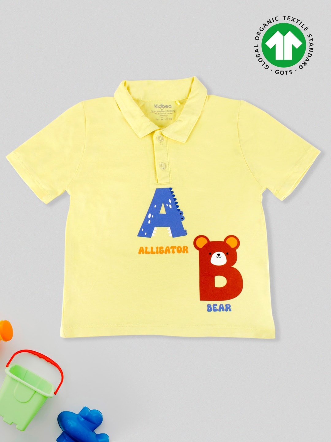 

Kidbea Boys Typography Printed Polo Collar Bamboo T-shirt, Yellow
