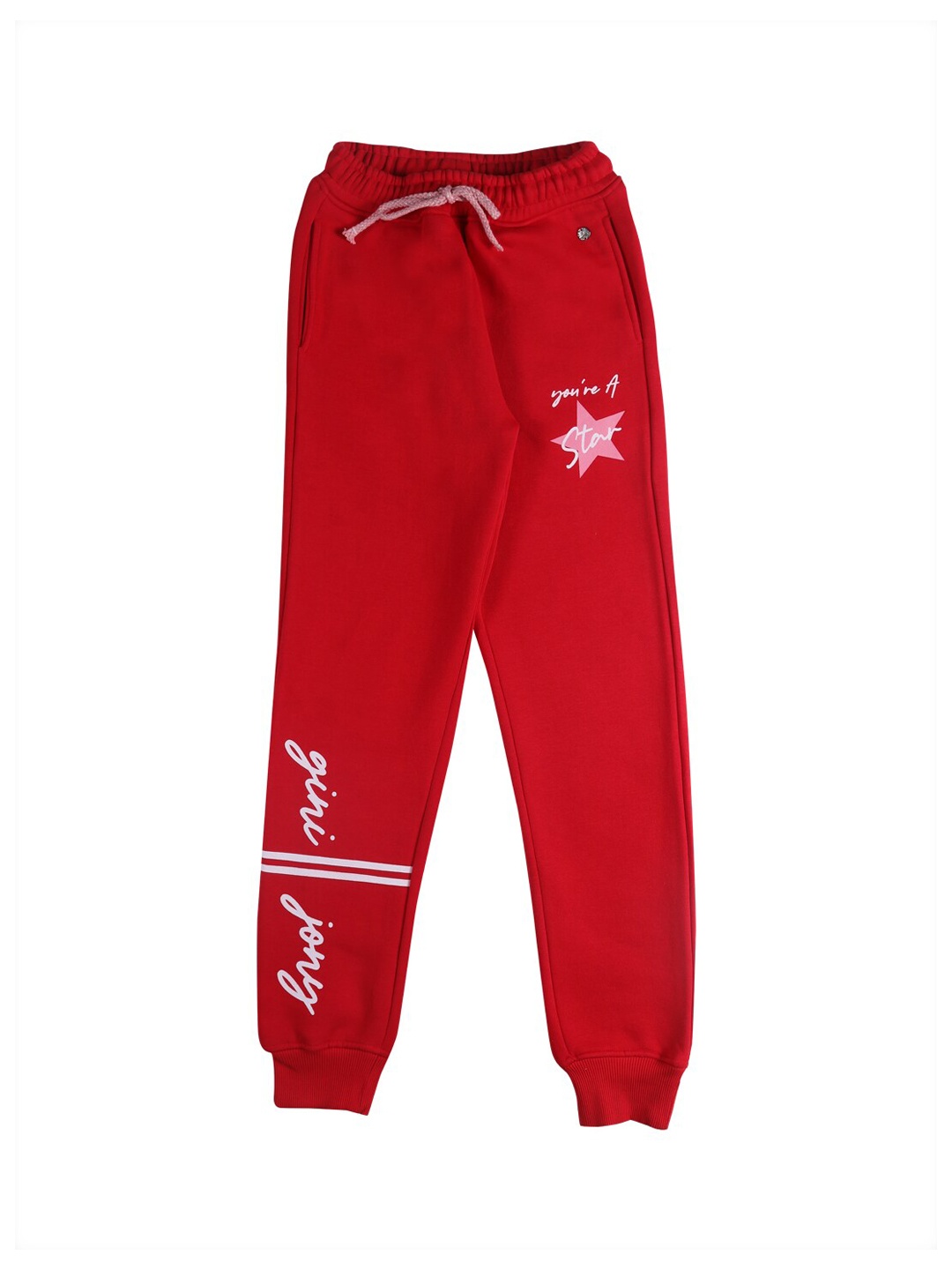 

Gini and Jony Girls Brand Logo Printed Cotton Joggers, Red