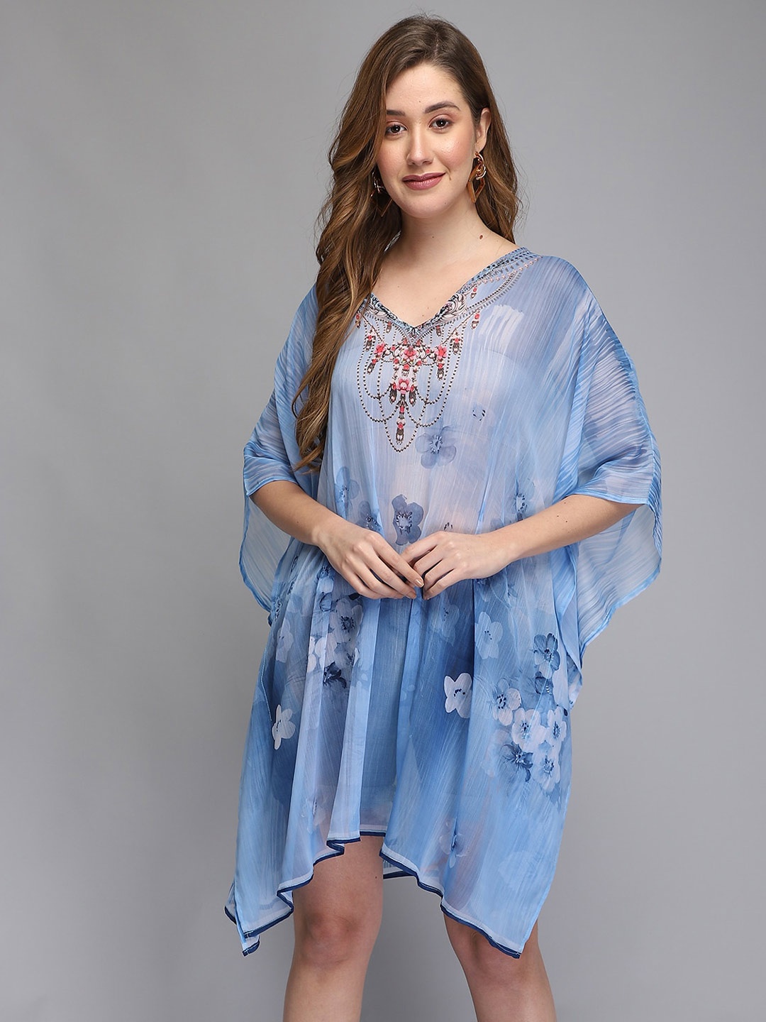 

Aditi Wasan Floral Printed Sheer Kaftan Dress, Blue