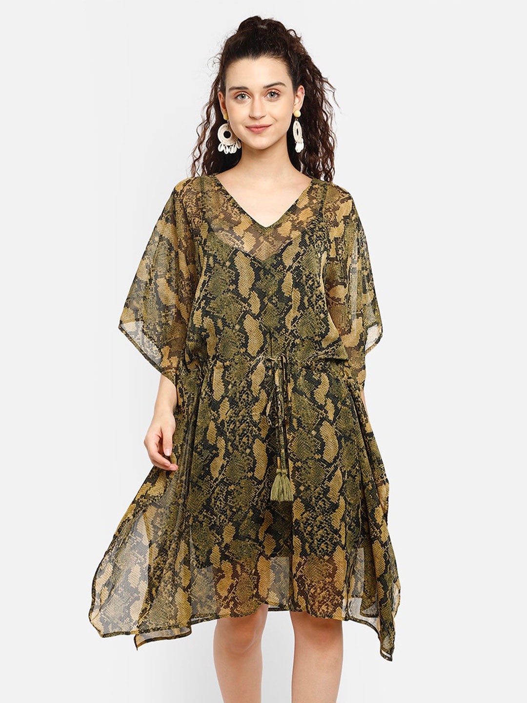 

Aditi Wasan Animal Printed Sheer Kaftan Dress, Green