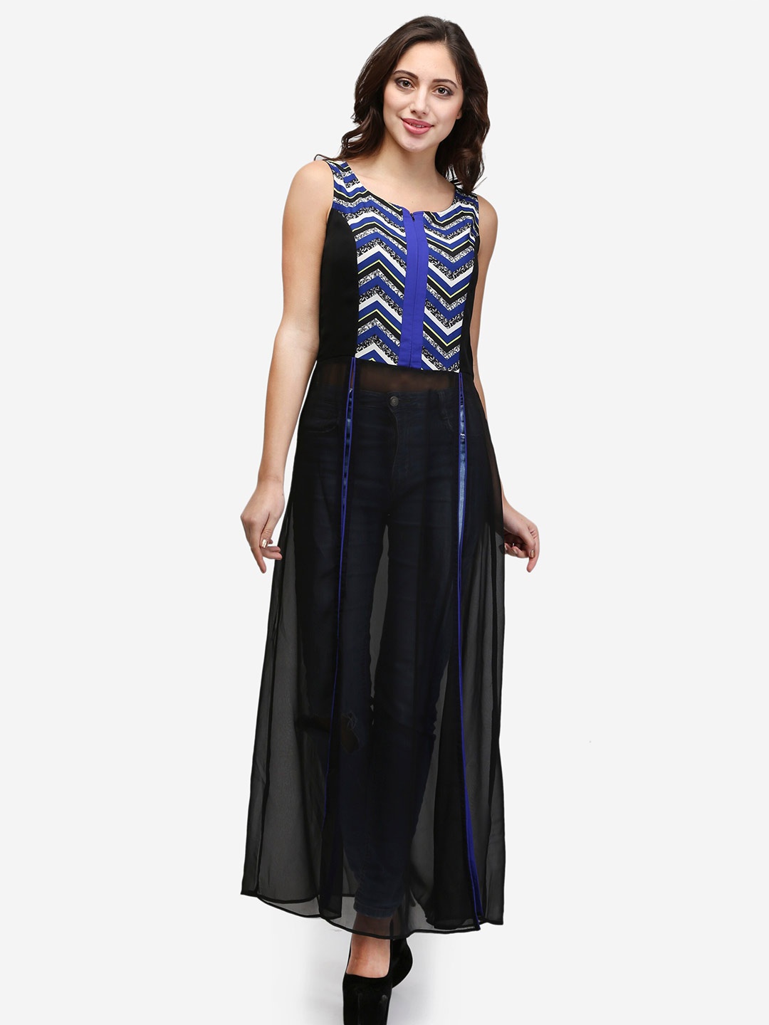 

V&M Geometric Printed Layered Maxi Longline Top, Black