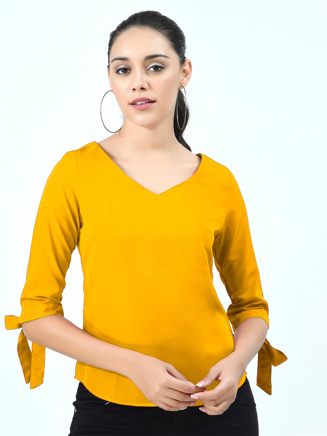 

V&M V-Neck Three-Quarter Sleeves Top, Mustard
