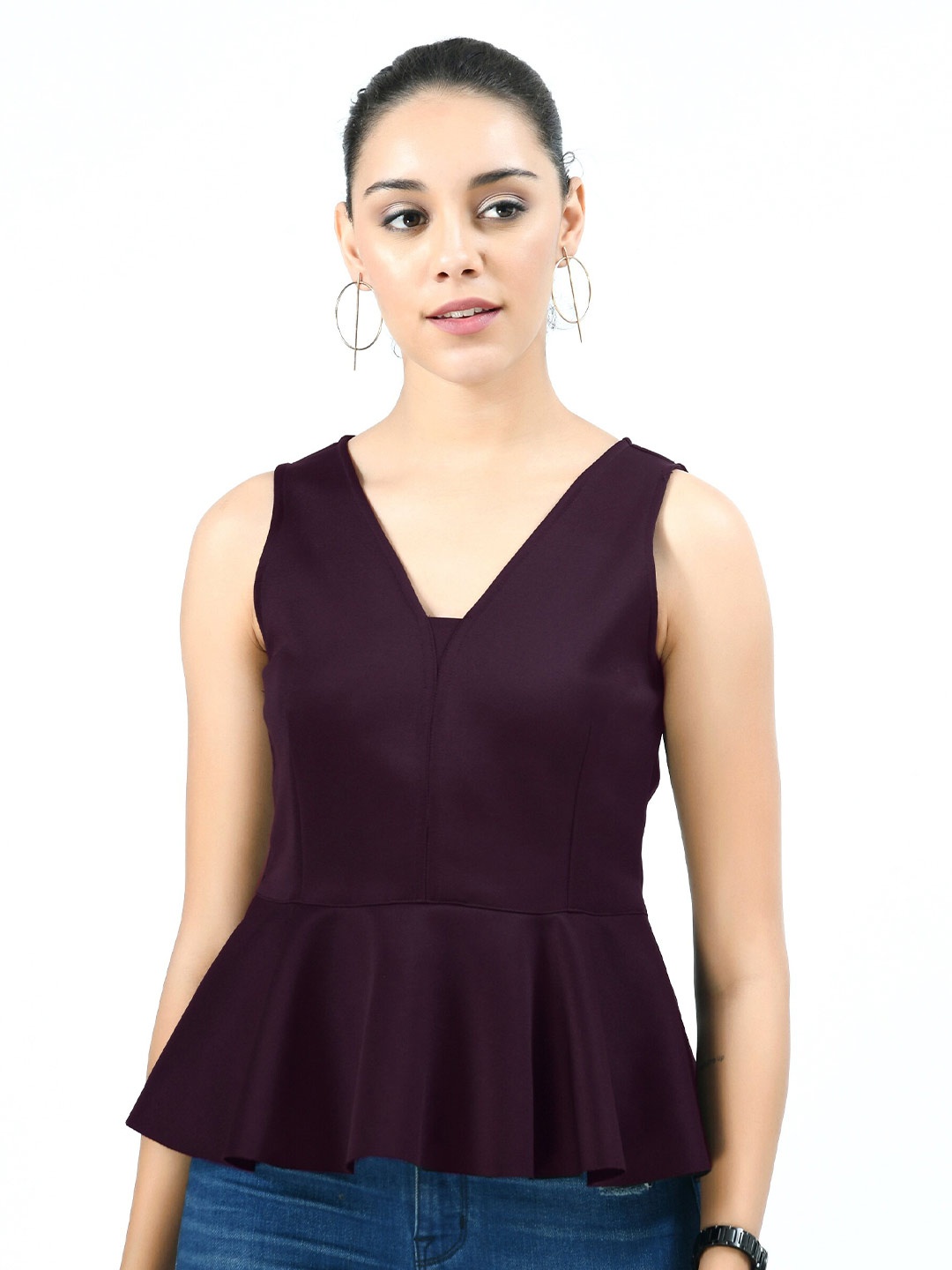 

V&M V-Neck Peplum Top, Purple